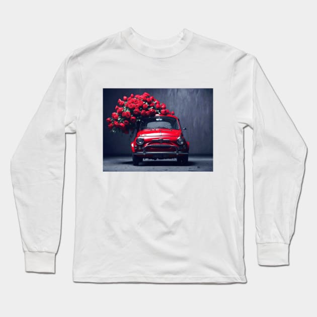 Where The Red Roses Grow - Fiat 500 in the 1960s Long Sleeve T-Shirt by DeVerviers